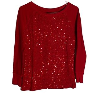 CHAPS Waffle Knit Texture Sequin Top, Women’s M, Red
